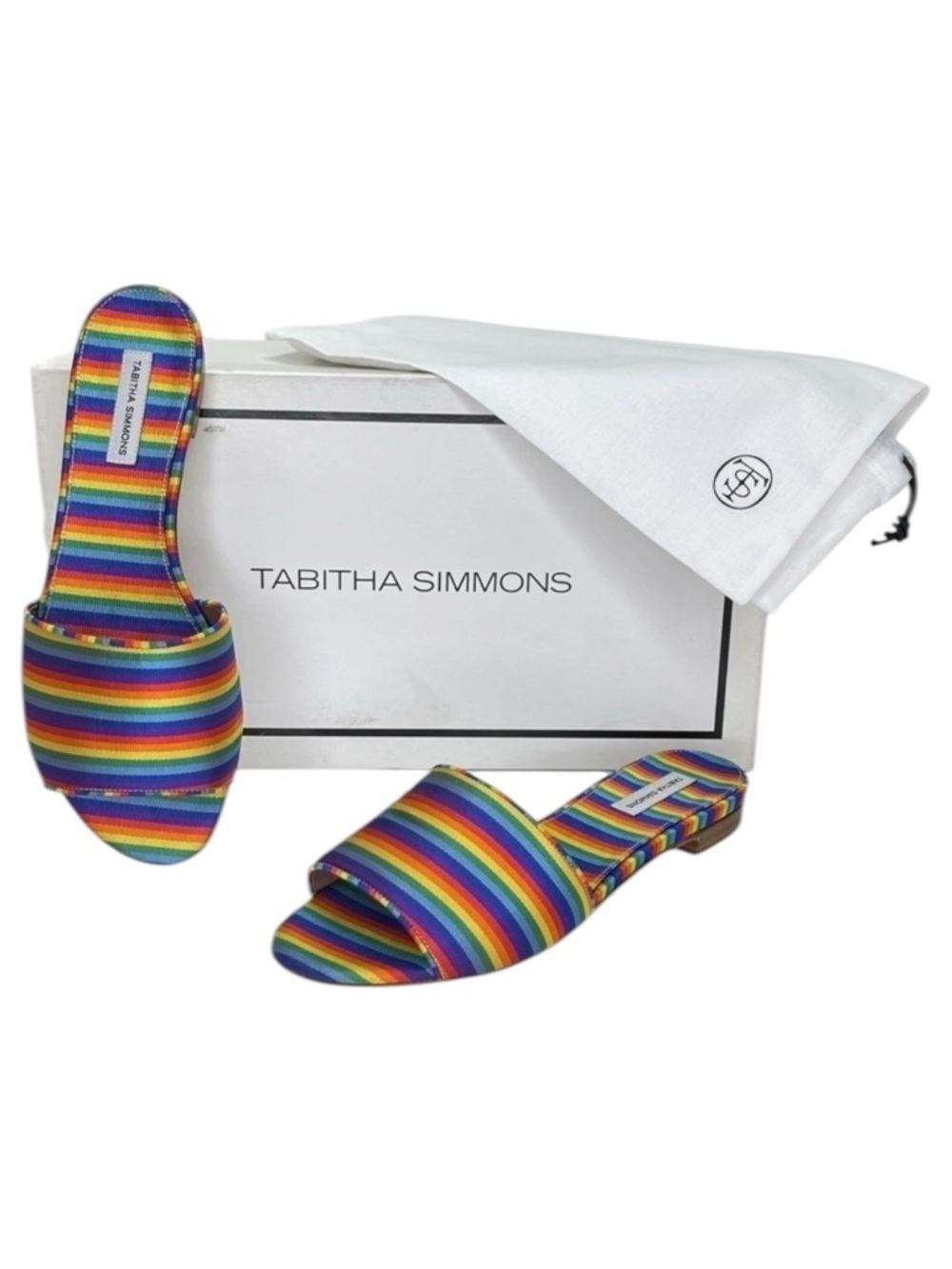 Tabitha Simmons Womens Slide Sandals EU 36 US 6 Sprinkles Rainbow Stripe Silk